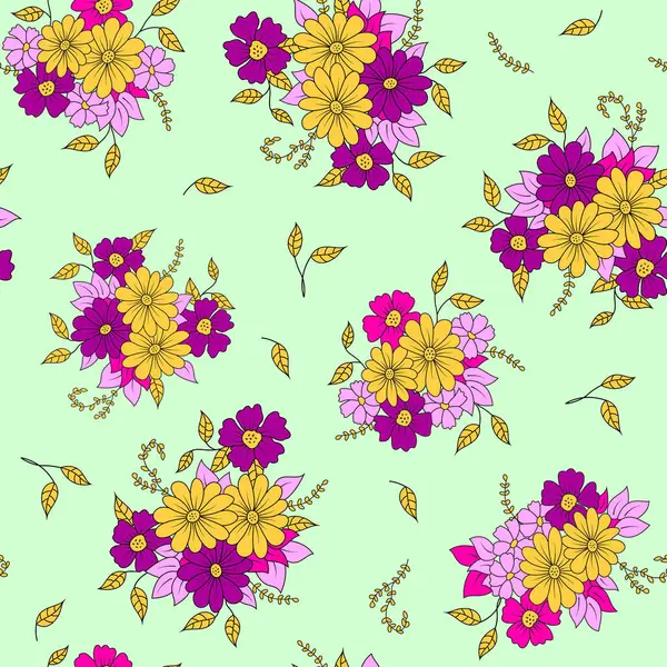 Colorful Daisies Flowers Wildflowers Seamless Pattern Background — Stock Vector