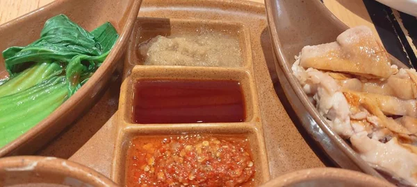Riz Hainan Sauce Chili Texture Fond — Photo