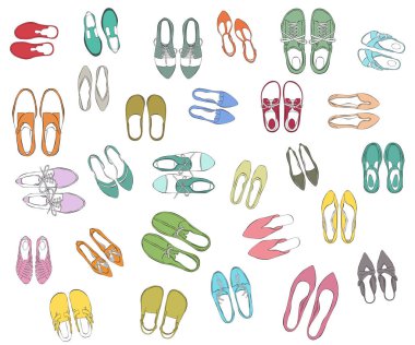 Top View Ayakkabıları. Erkek ve Kadın Moda Ayakkabıları, Vektör Sembolleri Çizimleri.