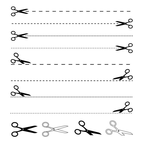 Silhouette Scissors cutting dotted lines icon on white background.