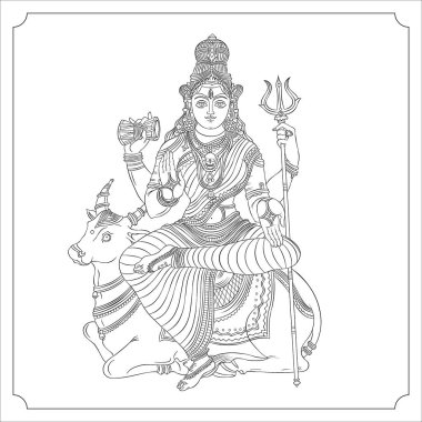 Hindu tanrıçası Maheshwari devi ana hatlı vektör çizimi