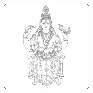 Hindu Tanrıça Kumavatara ana hatlı vektör çizimi