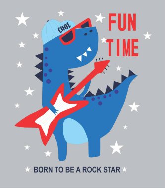 Baskı için küçük sevimli dinozor vektör tasarımı. Yıldızlı ve yıldızlı komik çizgi film karakteri.