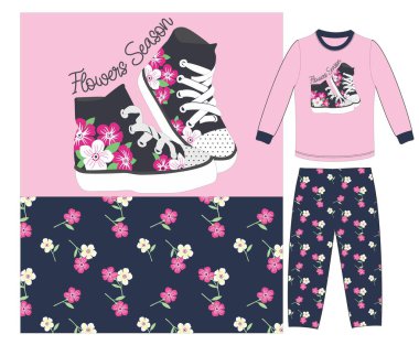 girls flower shoes print vector art