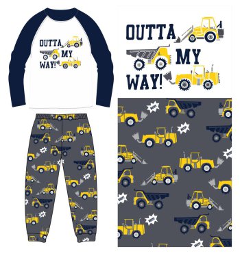 Erkekler uzun tişört, uzun pantolon, kamyon baskı sanatı.