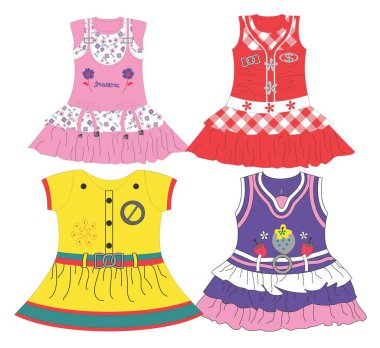  bebek elbiseleri 4 biçimli baskı vektör sanat tasarımı