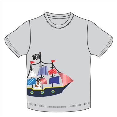 T-shirt tasarım vektörlü korsan gemisi