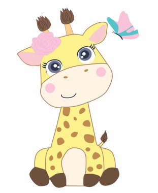 Pembe fiyonklu şirin zürafa, vektör, illüstrasyon