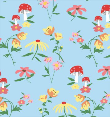 Çiçek ve yapraklı vektör illüstrasyonu.