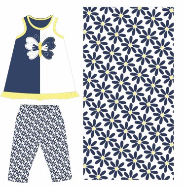 Moda kıyafetleri ve çocuklar için kusursuz desenler. Çocuk kıyafetleri. moda resimleme.