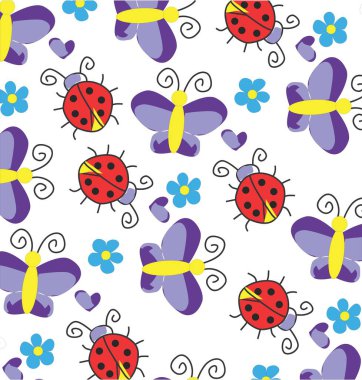 Çizgi filmdeki uğur böceğiyle kusursuz desen. Çocuklar için vektör illüstrasyonu