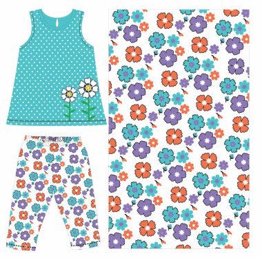 Kızlar üstte pantolon çiçekleri ve baskı vektör sanatı..