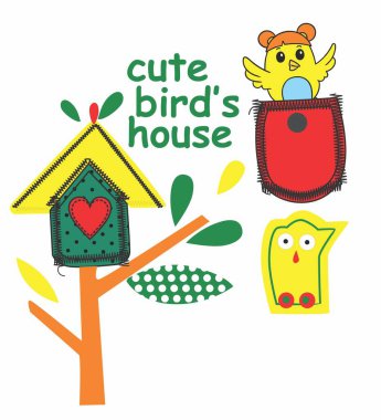 Şirin kuş evi baskı vektör sanatı