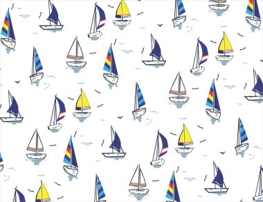 Yelkenli teknelerle kusursuz bir düzen. vektör illüstrasyonu