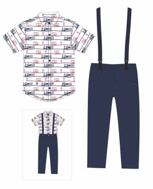 Erkek gömlekleri, pantolonlar, şortlar, pantolonlar, tişörtler, pantolonlar, vektör illüstrasyonları.