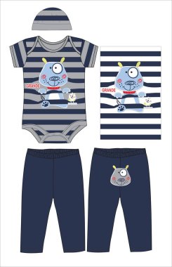 bebek giysisi ve pantolon şapkası, şirin hayvanlar parmak izi vektörü.