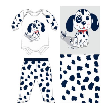 Pijama giyen sevimli çizgi film köpeği. Çocuklar için vektör illüstrasyonu.