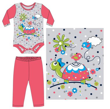  Kaplumbağa desenli güzel kız kıyafeti..