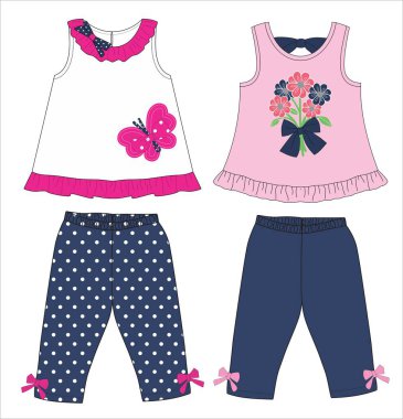 Kızlar tozluklu elbiseler giyer kelebek desenli vektör.