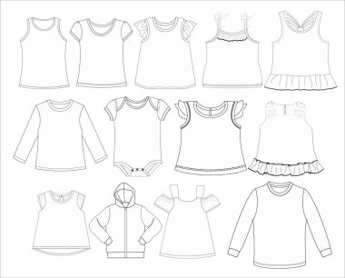 Farklı kıyafetlerin vektör illüstrasyonu