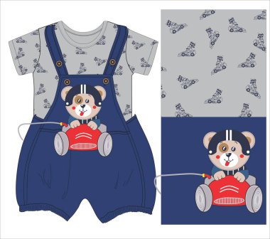 Erkekler Dungaree Teddy araba sürüşü vektör sanatı.