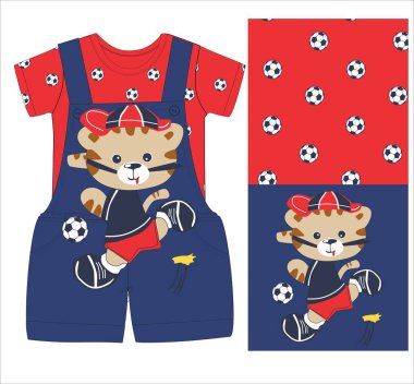 Kırmızı elbiseli, şortlu, izole bir arka planı olan kaplan kız. vektör illüstrasyonu.