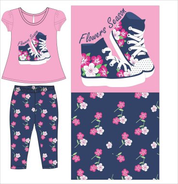 Kızlar üstte tozluklarla ayakkabılar çiçek desenli vektör sanatı.