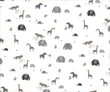 Sevimli hayvanlar kusursuz desenli. vektör illüstrasyonu