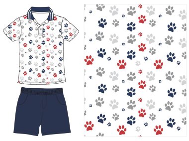 Köpek kravat ve desenli gömlek giyiyor.