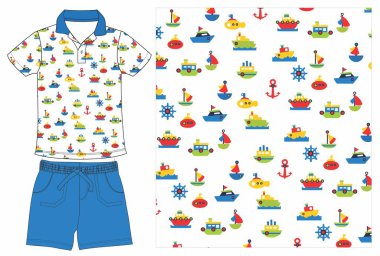 Bir takım çocuk kıyafetleri. kusursuz vektör desenleri.