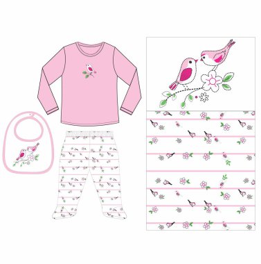 Bebek kıyafetleri. Pembe elbiseli ve takım elbiseli tatlı bir kız. Bebeğim. vektör illüstrasyonu.