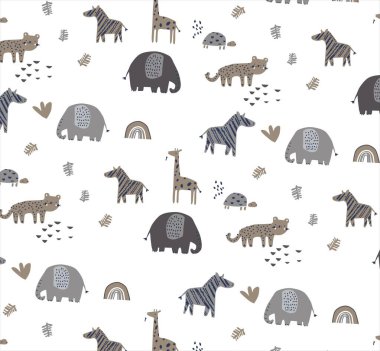 Kusursuz bir arka plan, el yapımı hayvanlar ve şirin zürafalar. Çizgi film çizimi. vektör illüstrasyonu