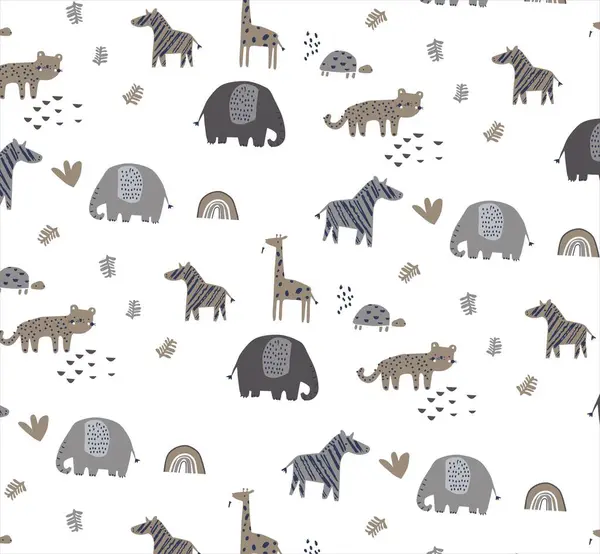 Kusursuz bir arka plan, el yapımı hayvanlar ve şirin zürafalar. Çizgi film çizimi. vektör illüstrasyonu