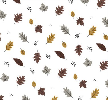 Sonbahar yapraklarıyla kusursuz desen. El çizimi vektör illüstrasyonu