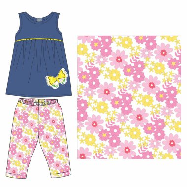 Güzel kızlar giyinir. Çocuklar için baskı. Vektör çizimi. Çocuk kıyafetleri..