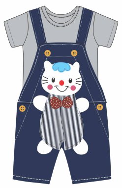 Çocuk kıyafetleri için sevimli kedi çizgi filmi.