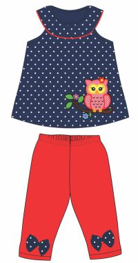 Kırmızı pantolonlu, mavi gömlekli ve etekli küçük kız..