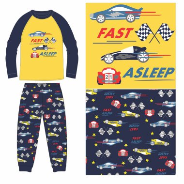 Sevimli küçük çocuk araba resimleriyle uyuyor.