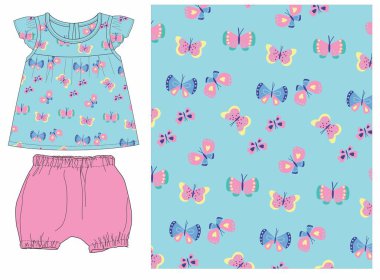 Kelebek desenli kızlar için ayarlanmış.