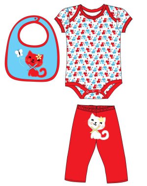 Yay takan sevimli bir kedi. Vektör çizimi. Bebek kıyafetleri..