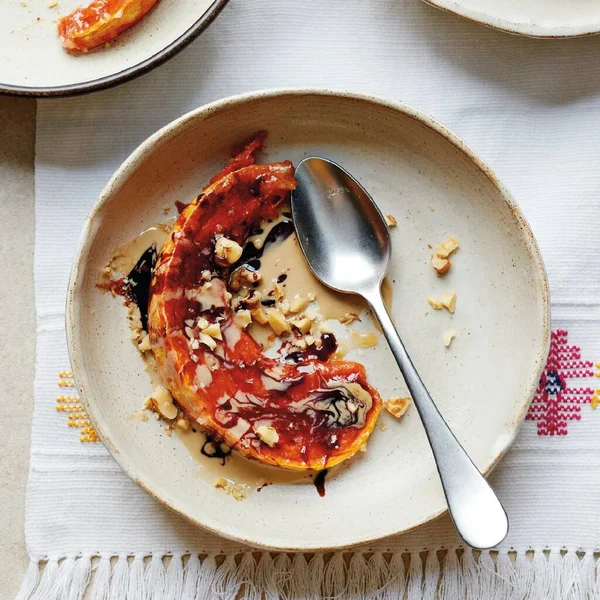 Candied Pumpkin With Tahini and Date Syrup
