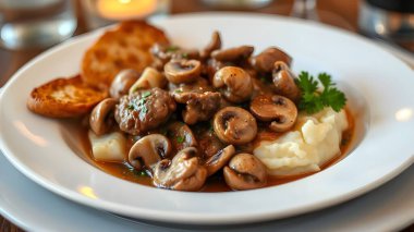 Mantarlı biftek ve patates püresi..