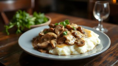 Mantarlı biftek ve patates püresi..
