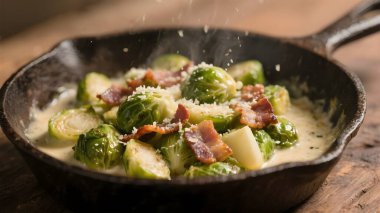 Kremalı sarımsaklı parmesan peyniri ve domuz pastırması.