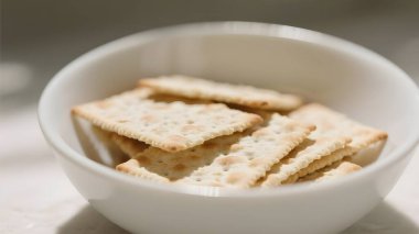 Beyaz kasede kurutulmuş organik Matzo Menüsü.