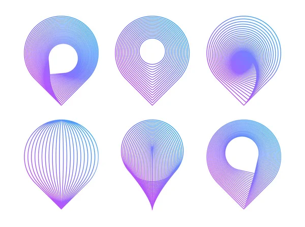 Fütürist konum belirleme simgeleri ayarlandı. Y2K stili kablo haritası nokta simgesi seti. Harita şifresi konumu. Vektör illüstrasyonu EPS 10