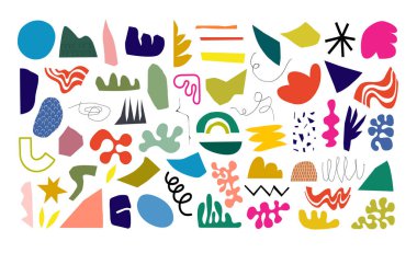 Soyut vektör şekilleri. Modern trend vektör elementleri. Yaratıcı El modern posterler için çeşitli şekiller ve karalama nesneleri, ev dekorasyonu için soyut duvar sanatı, duvar kağıdı, baskılar ve tasarım.