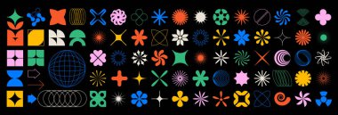 Acımasız soyut şekiller belirlendi. Vahşiliğin geometrik formları daire, çiçek, sembol, yıldız, Bauhaus ve diğer minimalist ilkel elementler. Vektör çağdaş şekiller ve simge siluetleri ayarlandı