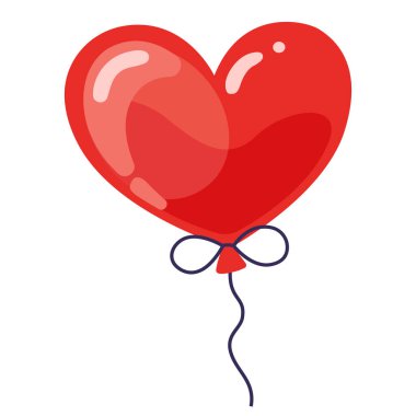 Kalp şeklinde balon. Kırmızı kalp balonu, Sevgililer Günü tebrik kartı, afiş, doğum günü, web tasarımı, paket ve davetiyeler için düz stil. Vektör illüstrasyonu beyaz arkaplanda izole edildi.