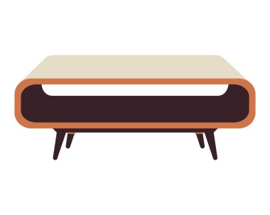 Kahve masası beyaz arka planda izole edilmiş. Modern kahve sehpası mobilyaları oturma odası dekorasyonu için. Düz vektör çizimi beyaz arkaplanda izole edildi.